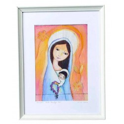 Pamiątka Chrztu Św. lub Komunii Św. - Maryja z Jezusem -Pink -obraz